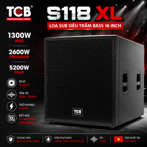 Loa Sub TCB S118 XL – Subwoofer Bass 18 Inch 1300W RMS Chính Hãng Việt Nam